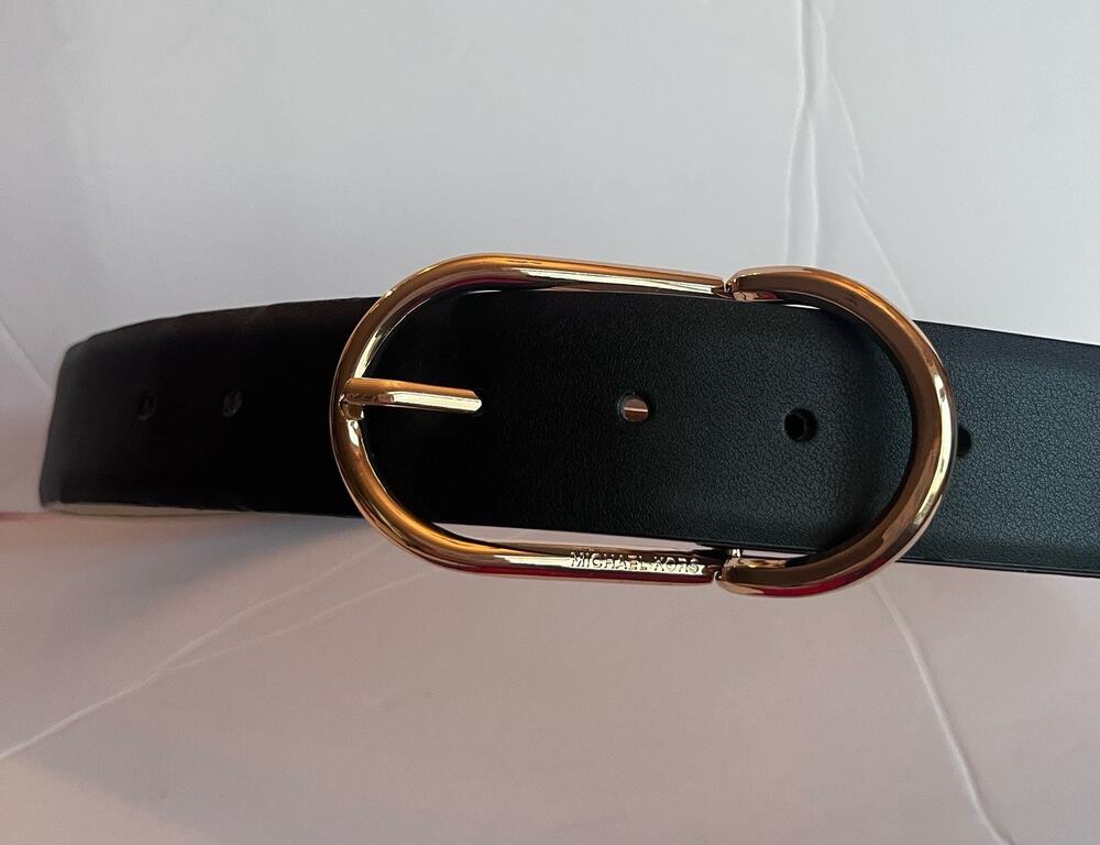 Michael Kors Black Leather Belt With Gold Buckle w/ MK Medallion - M